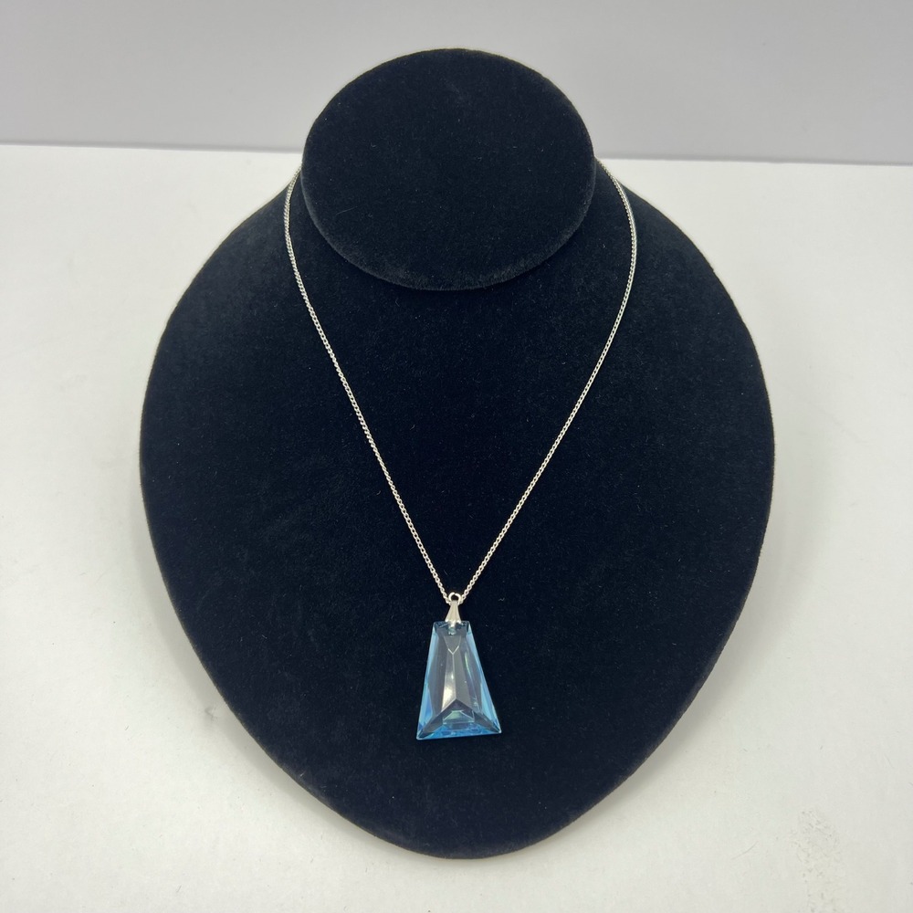 Ice Blue Acrylic Trapezoid Pendant Necklace 18" Silver Tone Chain Fairy Ethereal